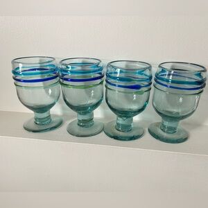 Vintage Mexican Hand Blown Short Stemmed Wine Glasses Goblets Set of 4 - 20oz